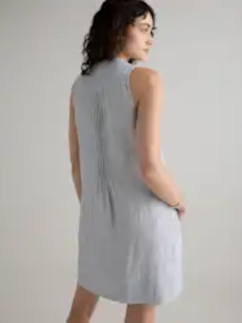 Quince European Linen Sleeveless Swing Dress M Blue Pinstripe Pleated Coastal - Picture 3 of 6
